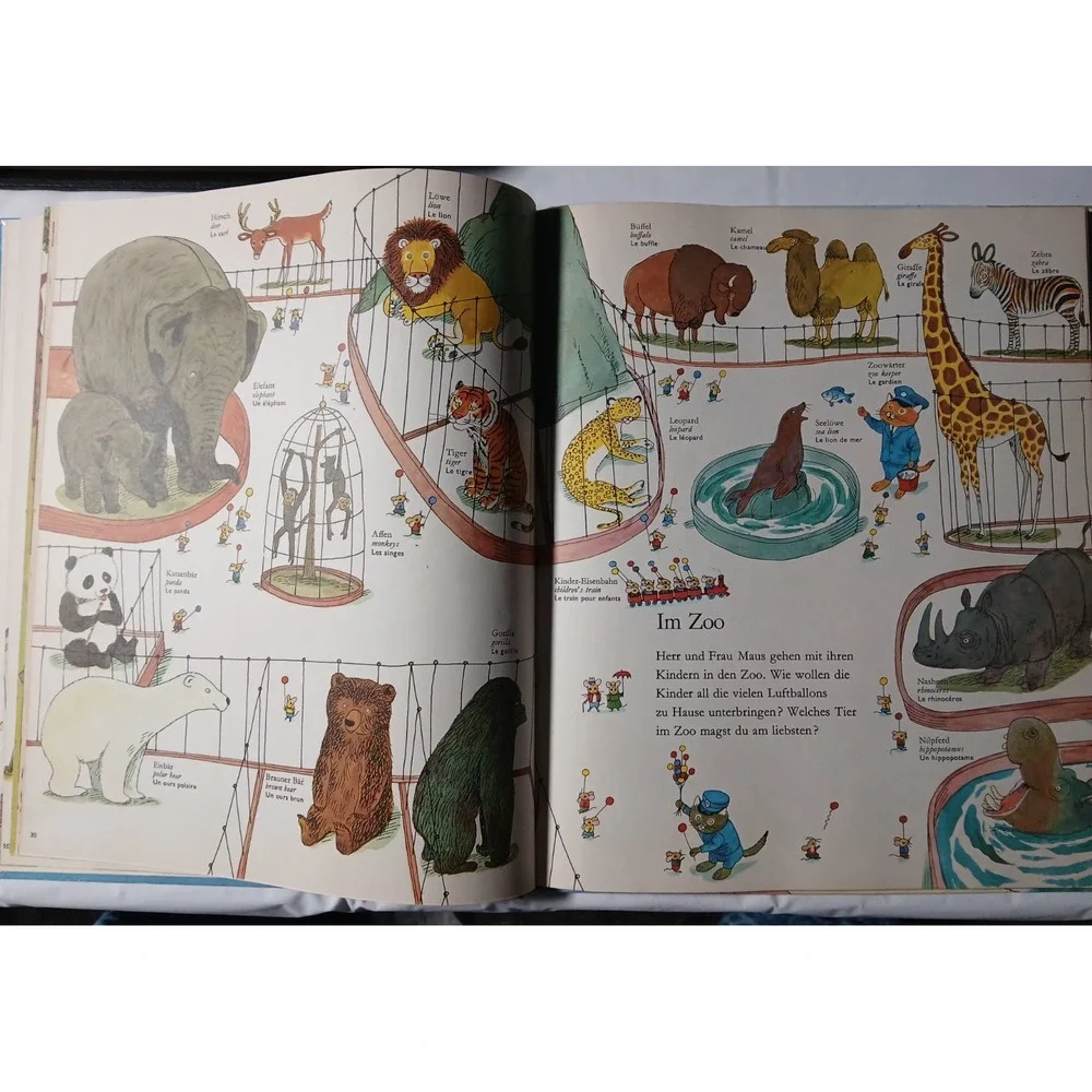 1975 RICHARD SCARRY DICTIONARY (English,‎ German,French) Worterbuch Vtg Rare
